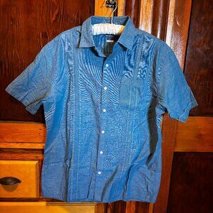 Men's Blue Marl Van Heusen Air Classic Fit Short Sleeve Button Down Shirt Size L